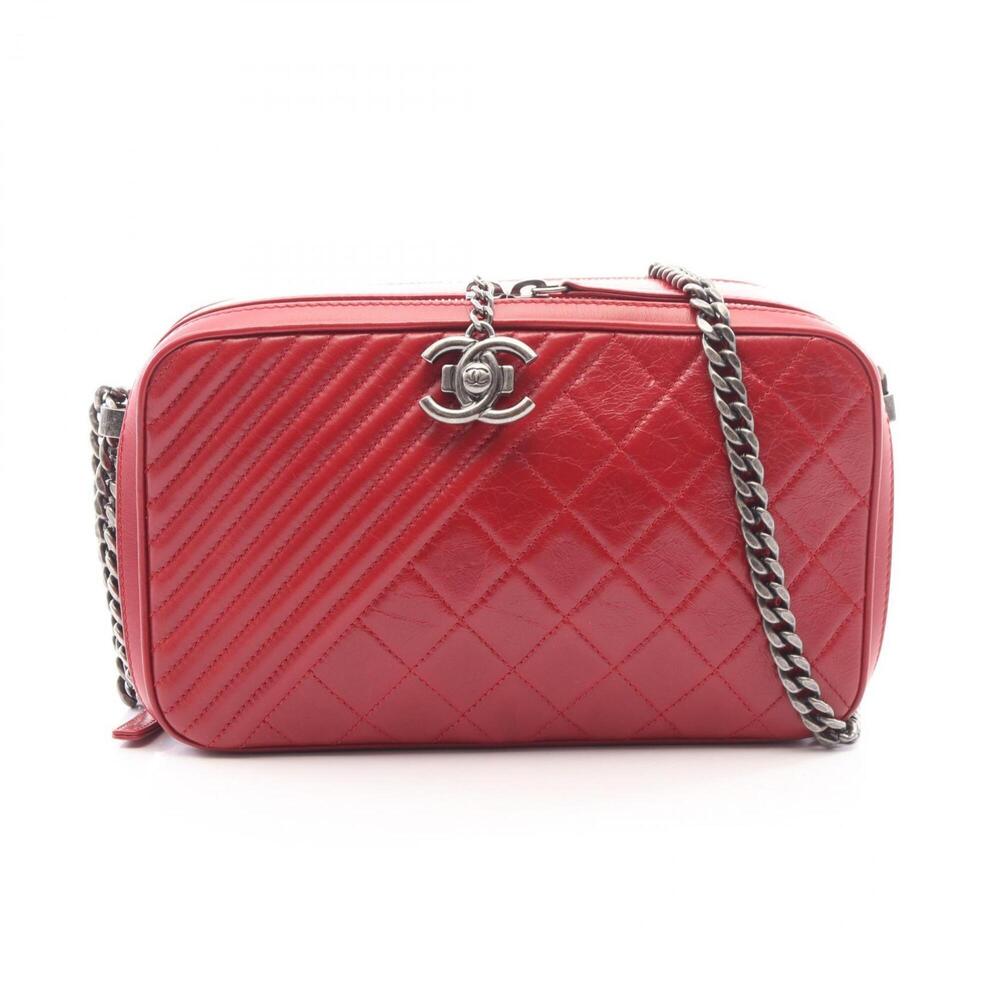 Chanel Coco Boy Camera Bag, Shoulder Handbag, Leather, Women's, Red